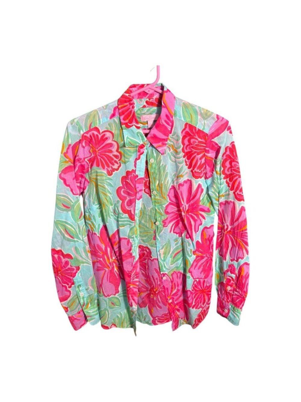 Lilly Pulitzer Blue Bellini Floral Tropical Leaf Print Ciara Blouse Top Sz 6